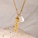 18K Gold MAMA Pearl Charm Pendant Necklace