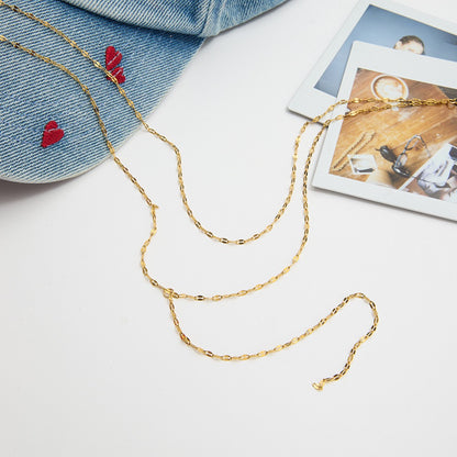 18K Gold Golden Whisper Y Shape Lariat Double Chain Dainty Necklace