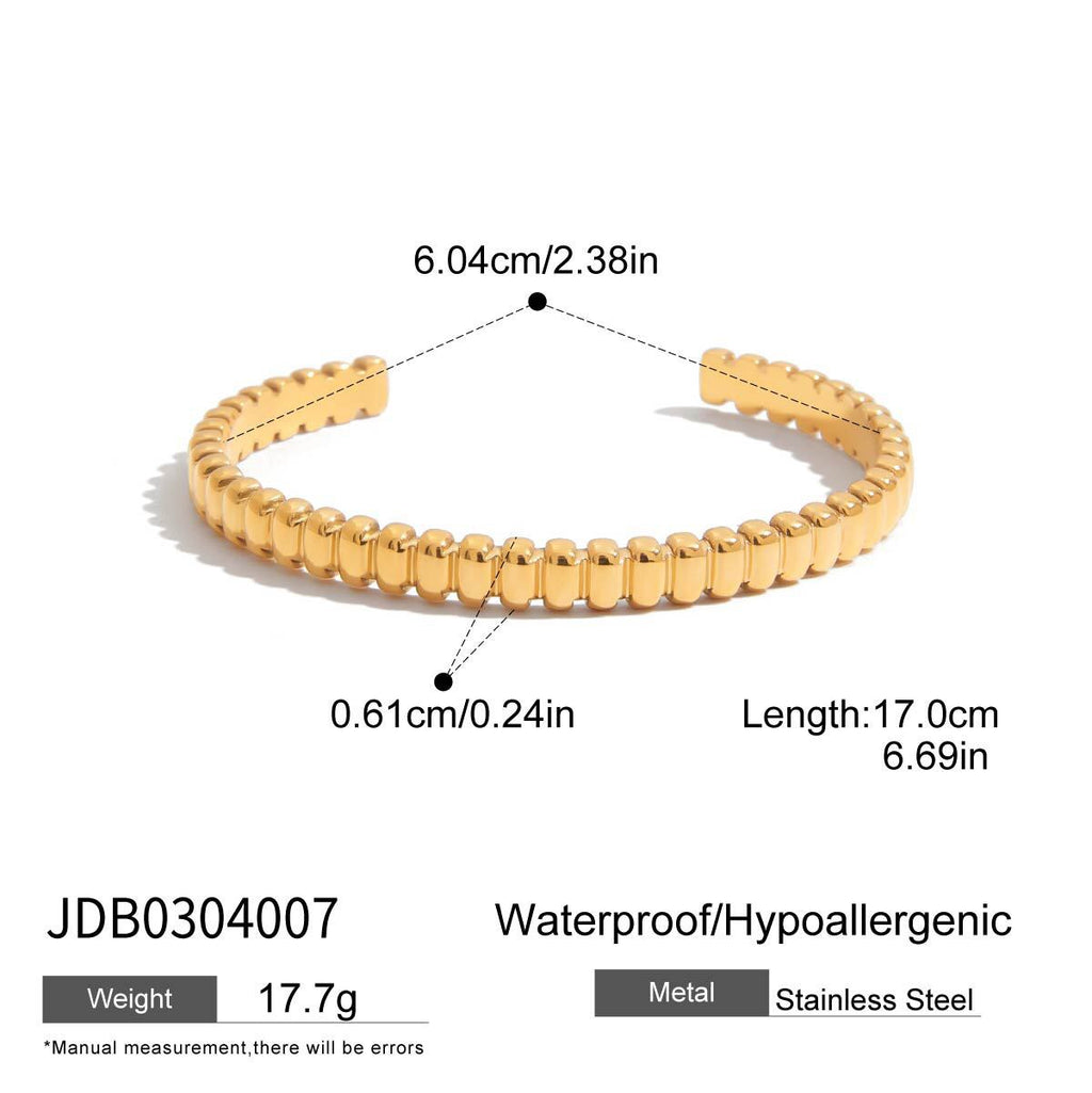 18K Gold Power Play Ribbed Cuff Bangle Paperclip Chain Bracelets Stack