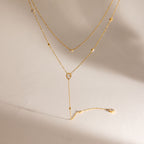 18K Gold Cascade Light Y Shape Lariat Double Chain Dainty Necklace