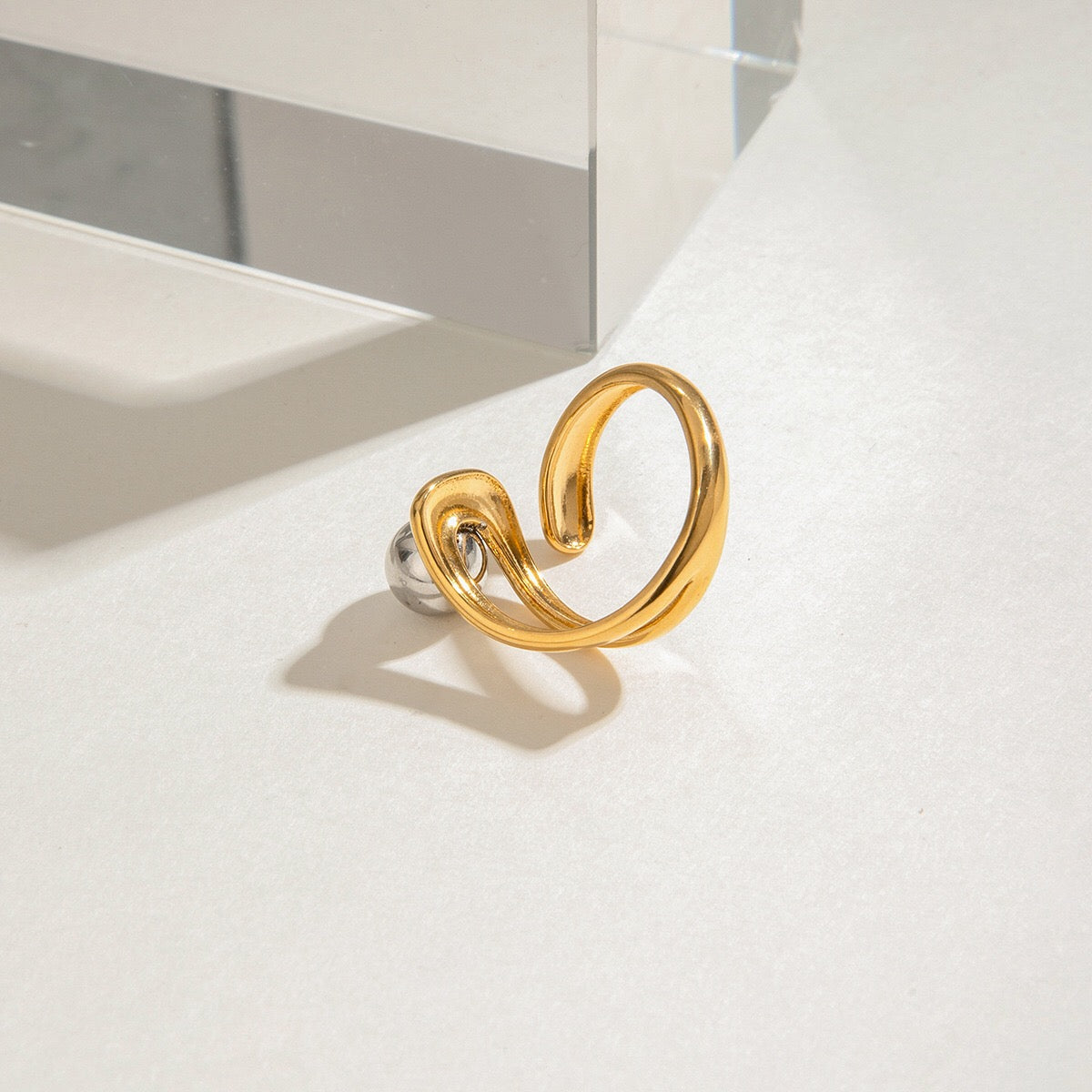 18K Gold and Silver Two Tone Single Point Statement Cuff Ring
