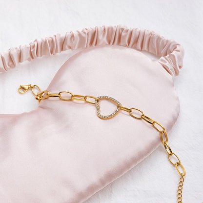 18K Gold Bling Heart Circle Chain Bracelet