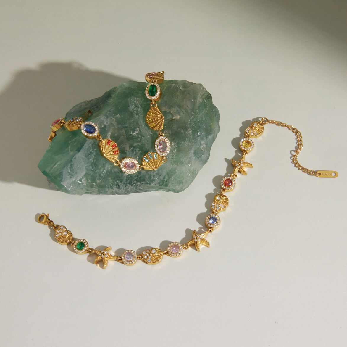 18K Gold Marina Royale Sea Shell Color Gems Bracelet