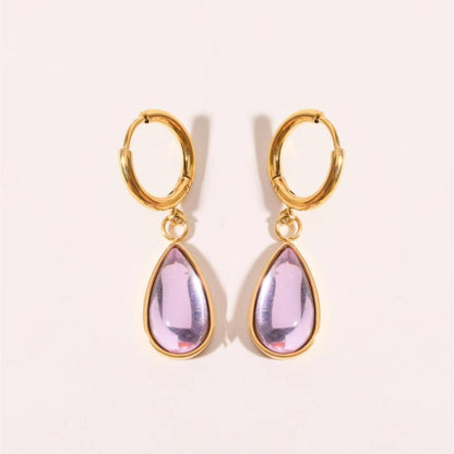 18K Gold Teardrop Birthstone Huggie Earrings