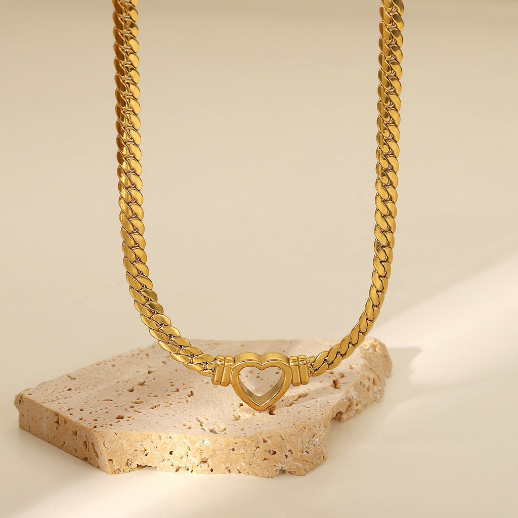 14K Gold Cuban Link Heart Necklace