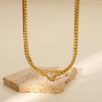 14K Gold Cuban Link Heart Necklace