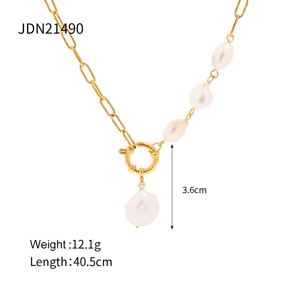 18K Gold Baroque Pearl Pendant Chunky Statement Necklace