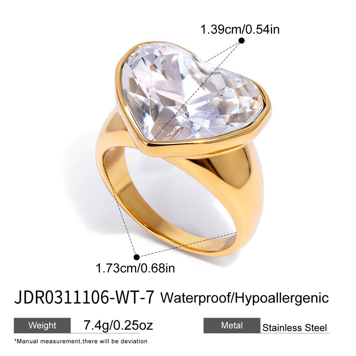 18K Gold Glam Romance Pink Heart Statement Ring