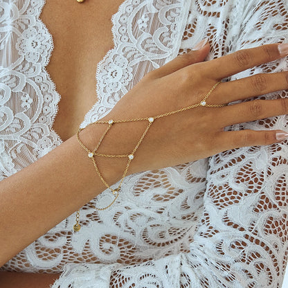 18K Gold Starry Dream Catcher Dainty Hand Chain Bracelet