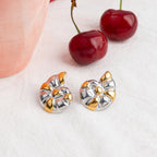 18K Gold Silver Two Tone Sea Shell Statement Stud Earrings