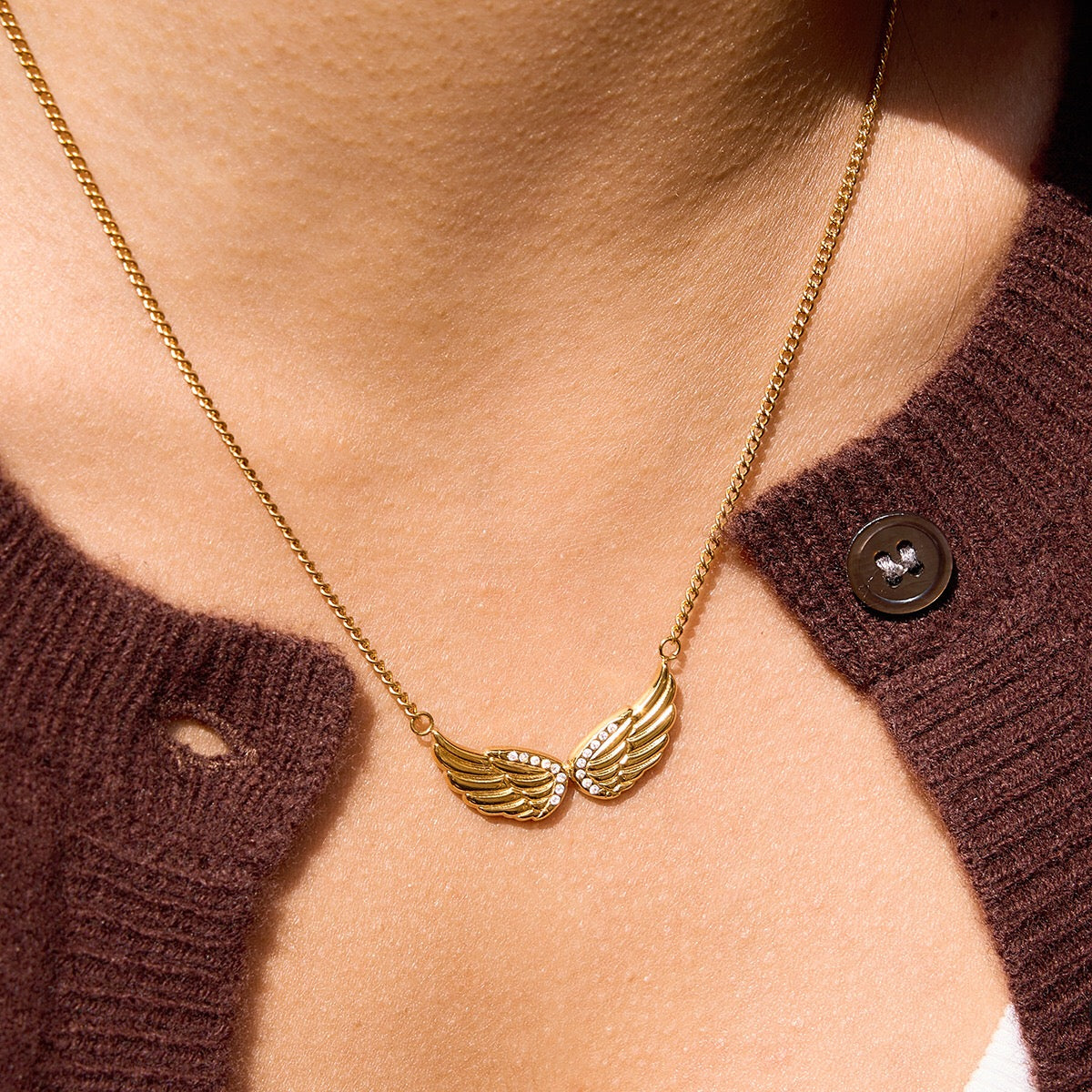 18K Gold Heaven Sent Angel Wing Pendant Star Dainty Chain Layered Necklace Set