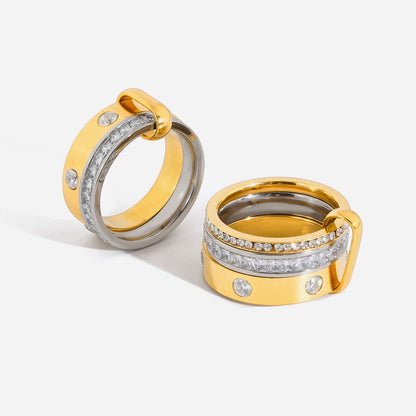 18K Gold and Silver Two Tone Noble Multiple Linked Eternity Spinelli Ring Stack