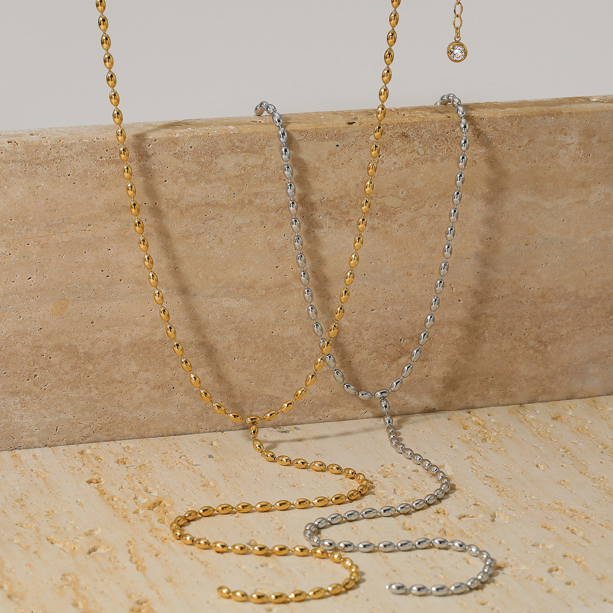 18K Gold Minimalist Beaded Lariat Necklace