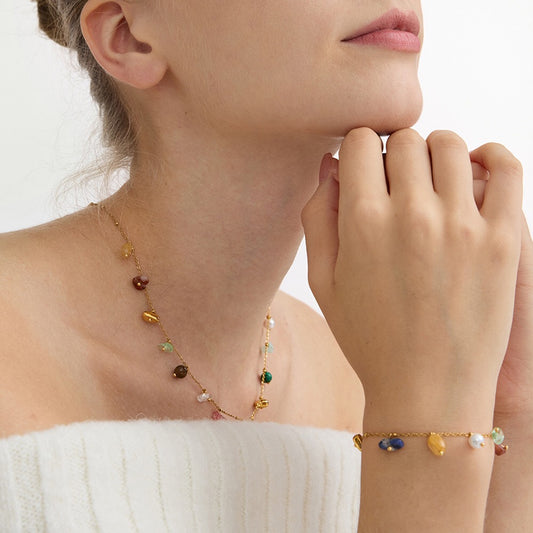 18K Gold Sunkissed Memory Color Beads Chain Bracelet