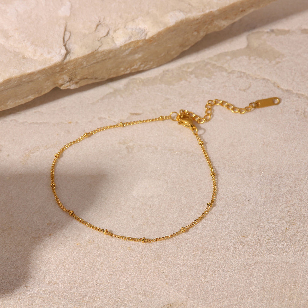 18K Gold Second Glance Dainty Beaded Chain Anklet