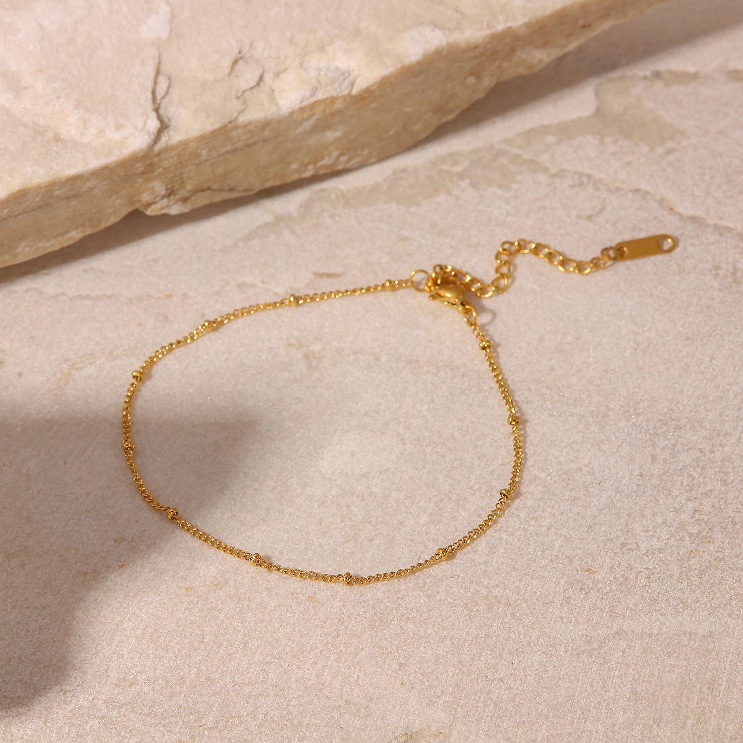 18K Gold Second Glance Dainty Beaded Chain Anklet