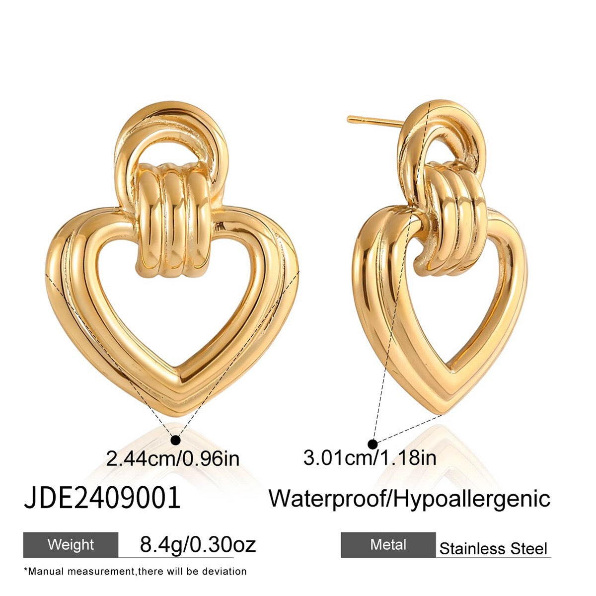 18K Gold Abstract Love Geometric Heart Statement Stud Earrings
