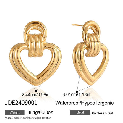 18K Gold Abstract Love Geometric Heart Statement Stud Earrings