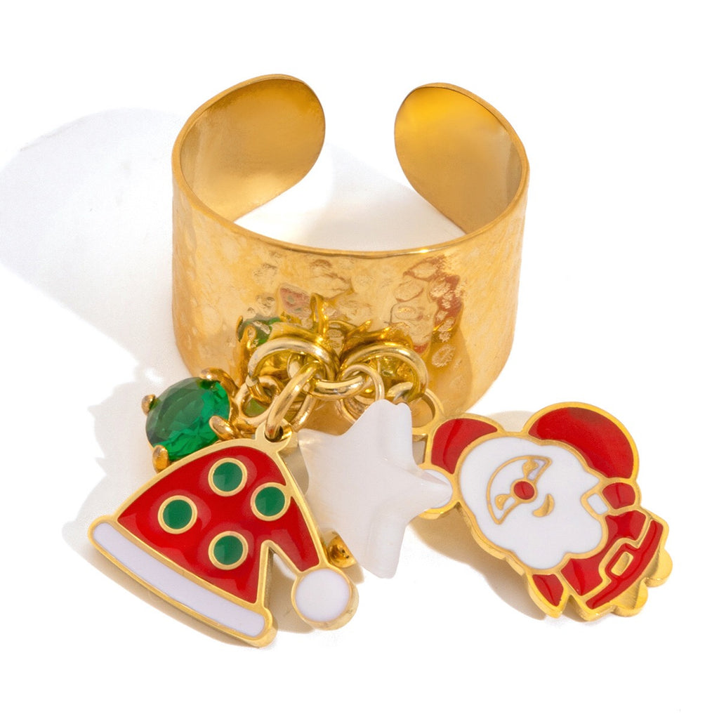 18K Gold Holiday Gleam Christmas Charm Statement Band Ring