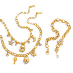 18K Gold Secret Lover Heart Lock and Key Charm Chunky Chain Bracelet
