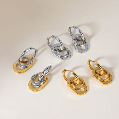 18K Gold and Silver Two Tone Trinity Small Hoop Dangle Huggie Earrings