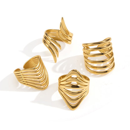 18K Gold Linear Muse Geometric Statement Ring