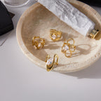 18K Gold Daily Glam Flower Heart CZ Statement Rings Set