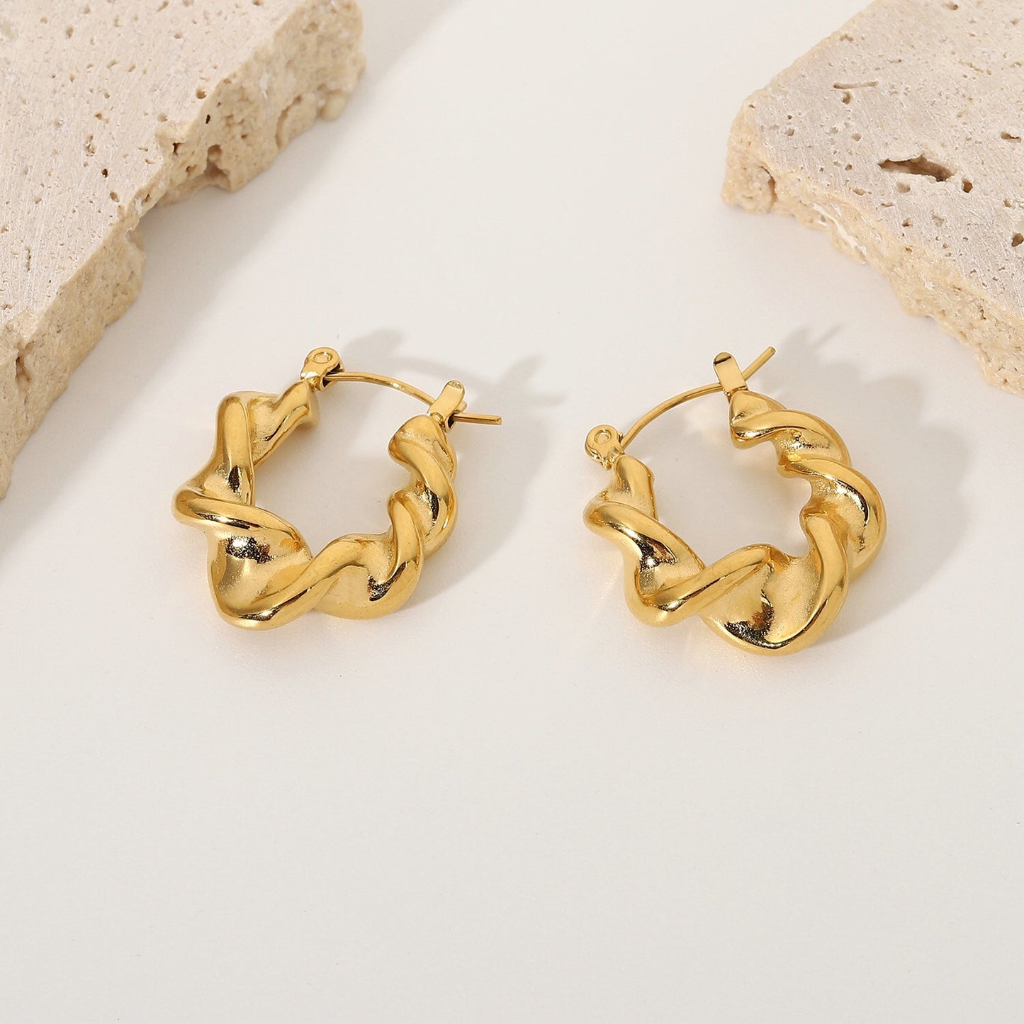 18K Gold Twirl Small Hoop Huggie Earrings