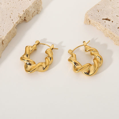 18K Gold Twirl Small Hoop Huggie Earrings