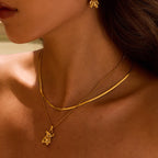 18K Gold Cute Gummy Bear Pendant Herringbone Snake Chain Layered Necklace