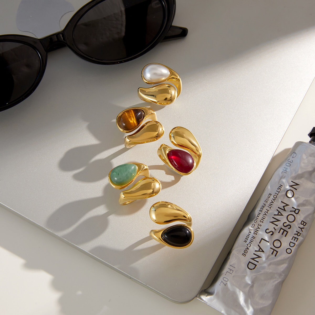 18K Gold Modern Royalty Gemstone Pearl Statement Ring