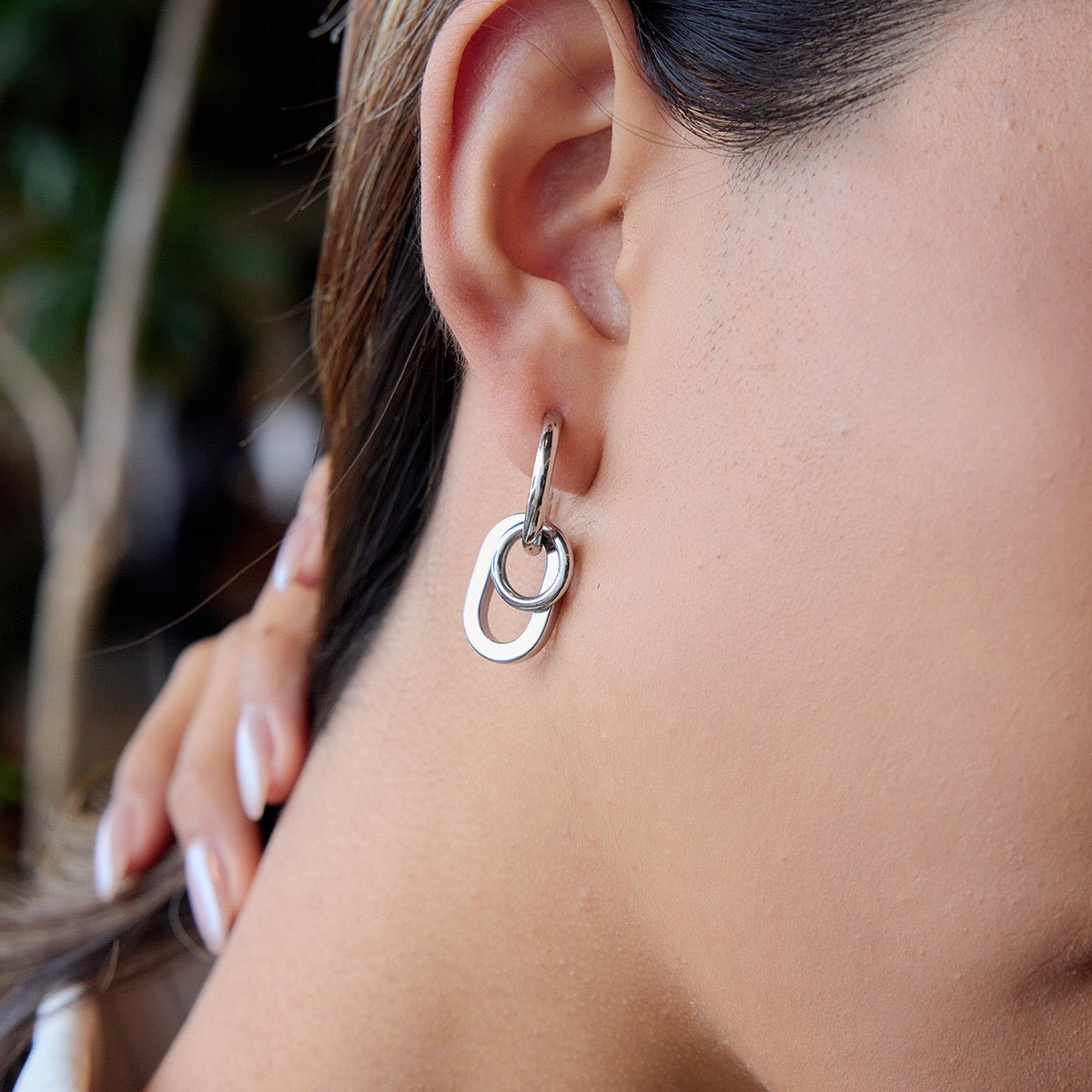 18K Gold and Silver Two Tone Trinity Small Hoop Dangle Huggie Earrings