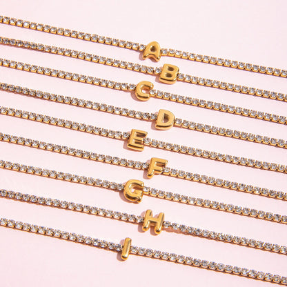 18K Gold Glam Bubble Letter Initial Tennis Bracelet