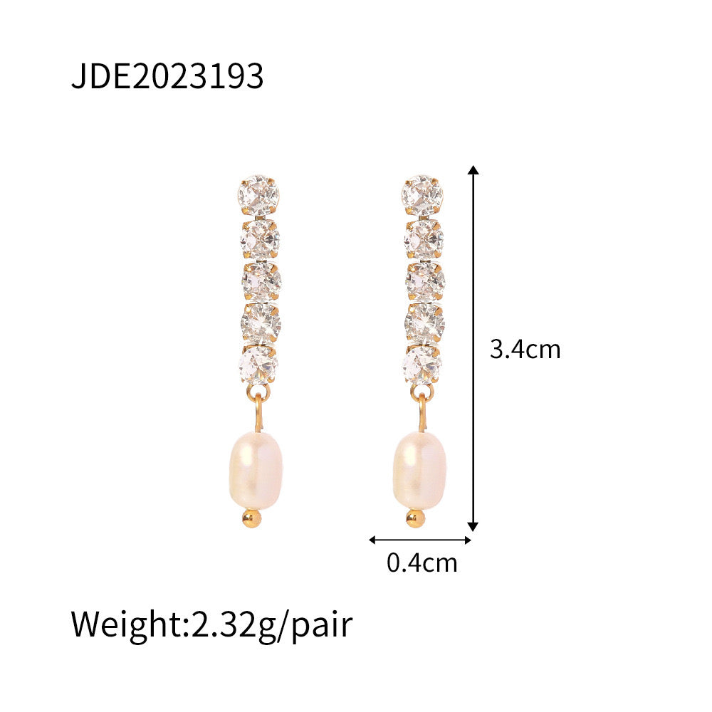 18K Gold Bling Pearl Stud Earrings