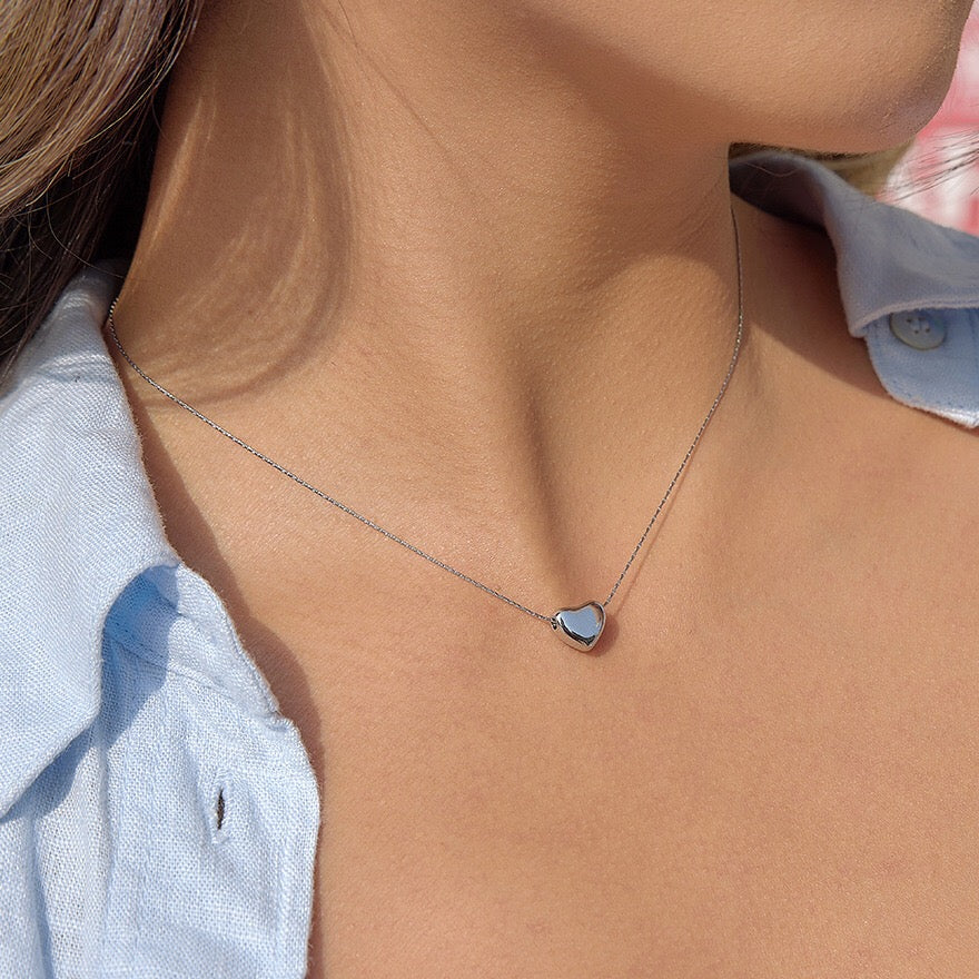 18K Gold and Silver Soft Crush Bubble Pendant Dainty Heart Layered Necklace Set