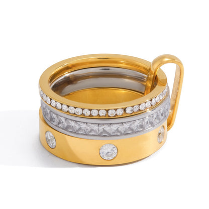 18K Gold and Silver Two Tone Noble Multiple Linked Eternity Spinelli Ring Stack