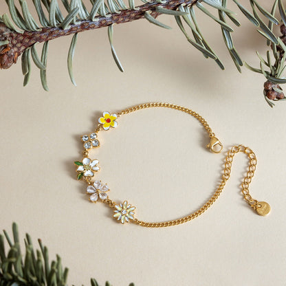 18K Gold Enchanted Garden Flower Dragonfly Butterfly Dainty Bracelet