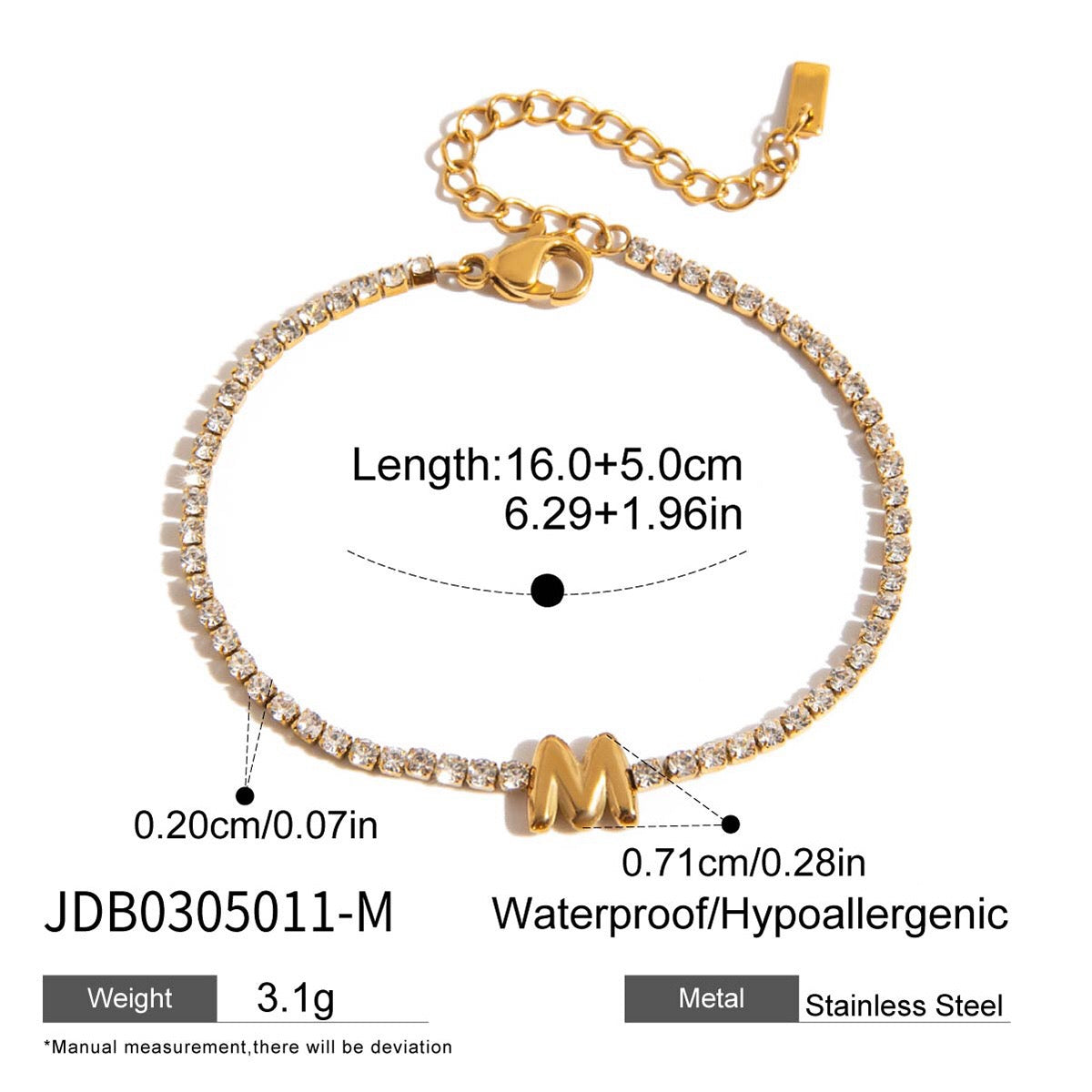 18K Gold Glam Bubble Letter Initial Tennis Bracelet