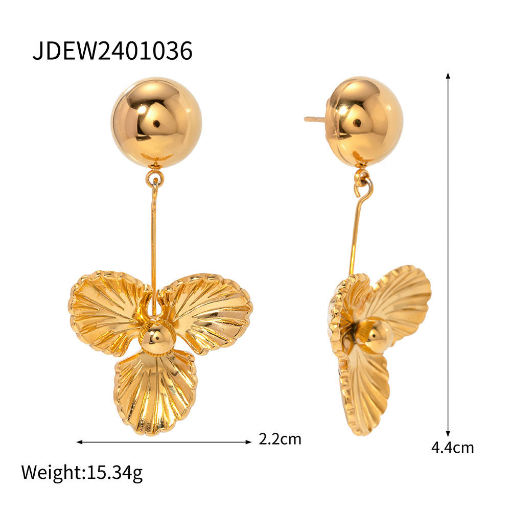 18K Gold Gilded Flower Dangle Statement Earrings