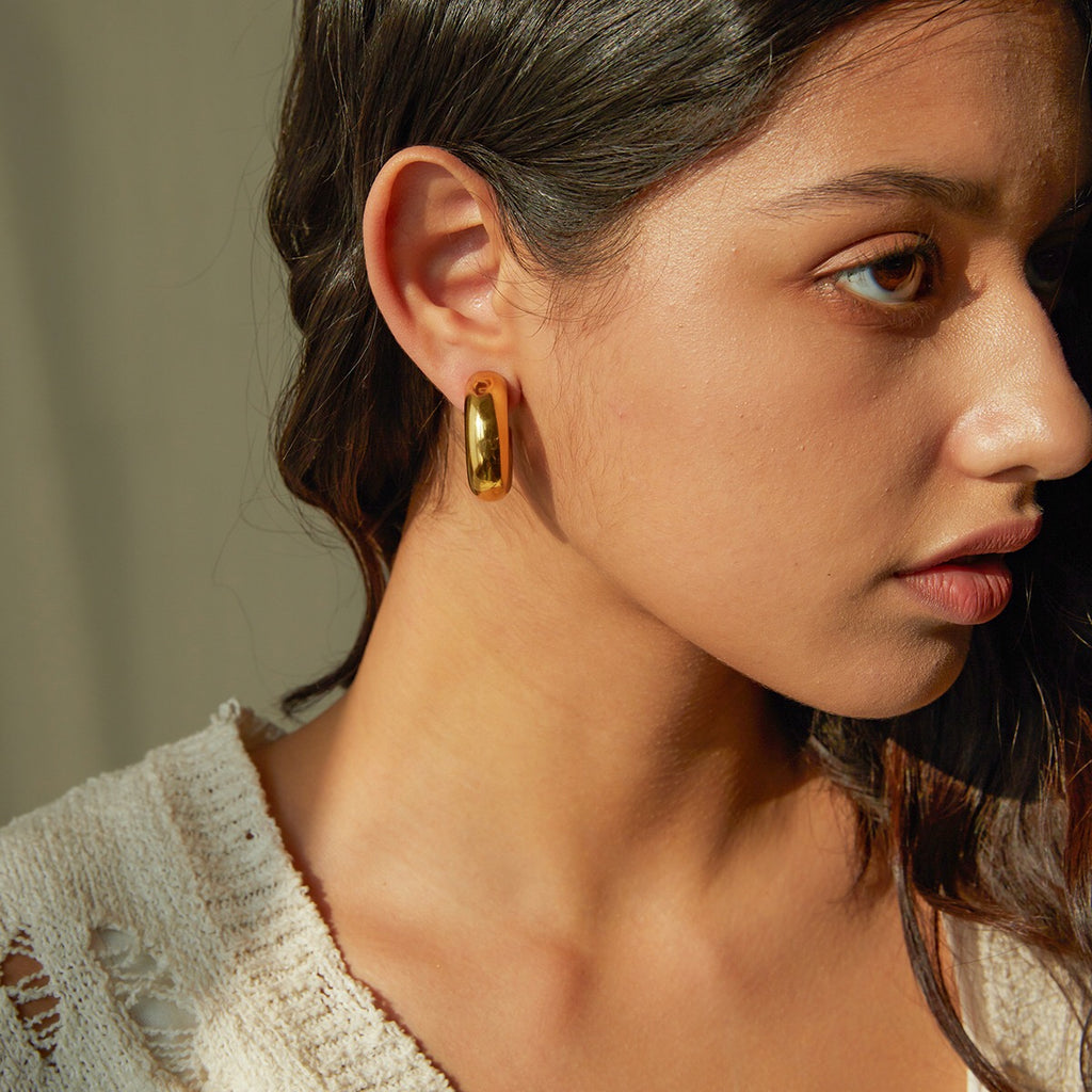18K Gold Chunky Hoop Statement Huggie Earrings