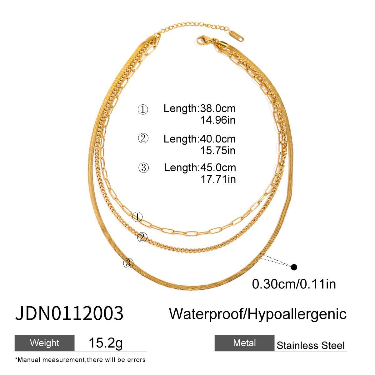 18K Gold Herringbone Snake Chain Paperclip Layered Necklace Set