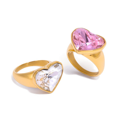 18K Gold Glam Romance Pink Heart Statement Ring