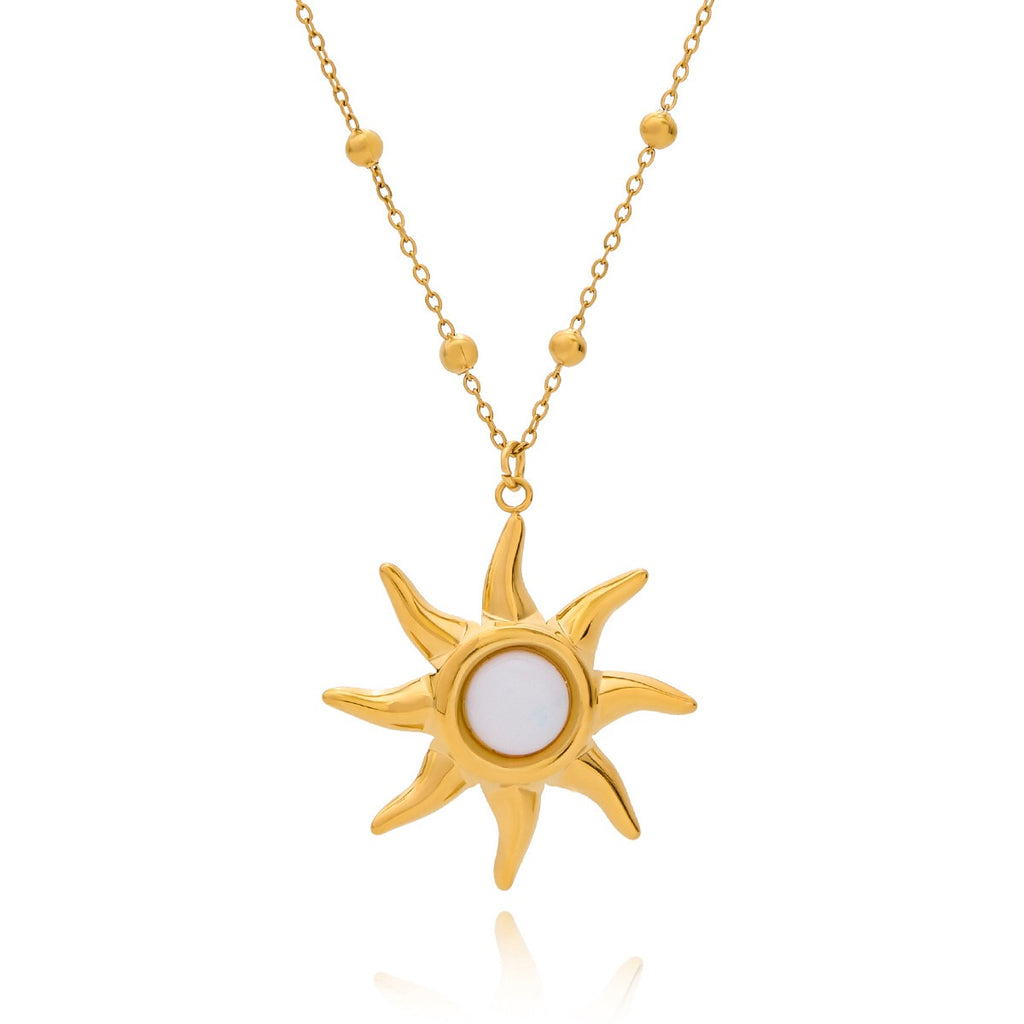 18K Gold Opal Forever Sun Pendant Statement Charm Necklace