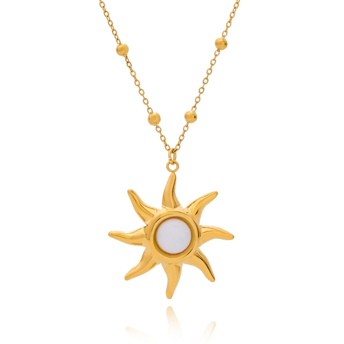 18K Gold Opal Forever Sun Pendant Statement Charm Necklace