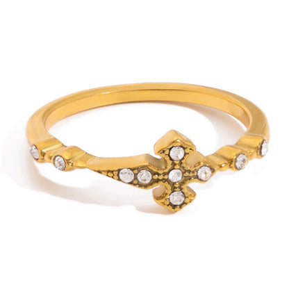 18K Gold Grace Cross Pave Stacking Rings