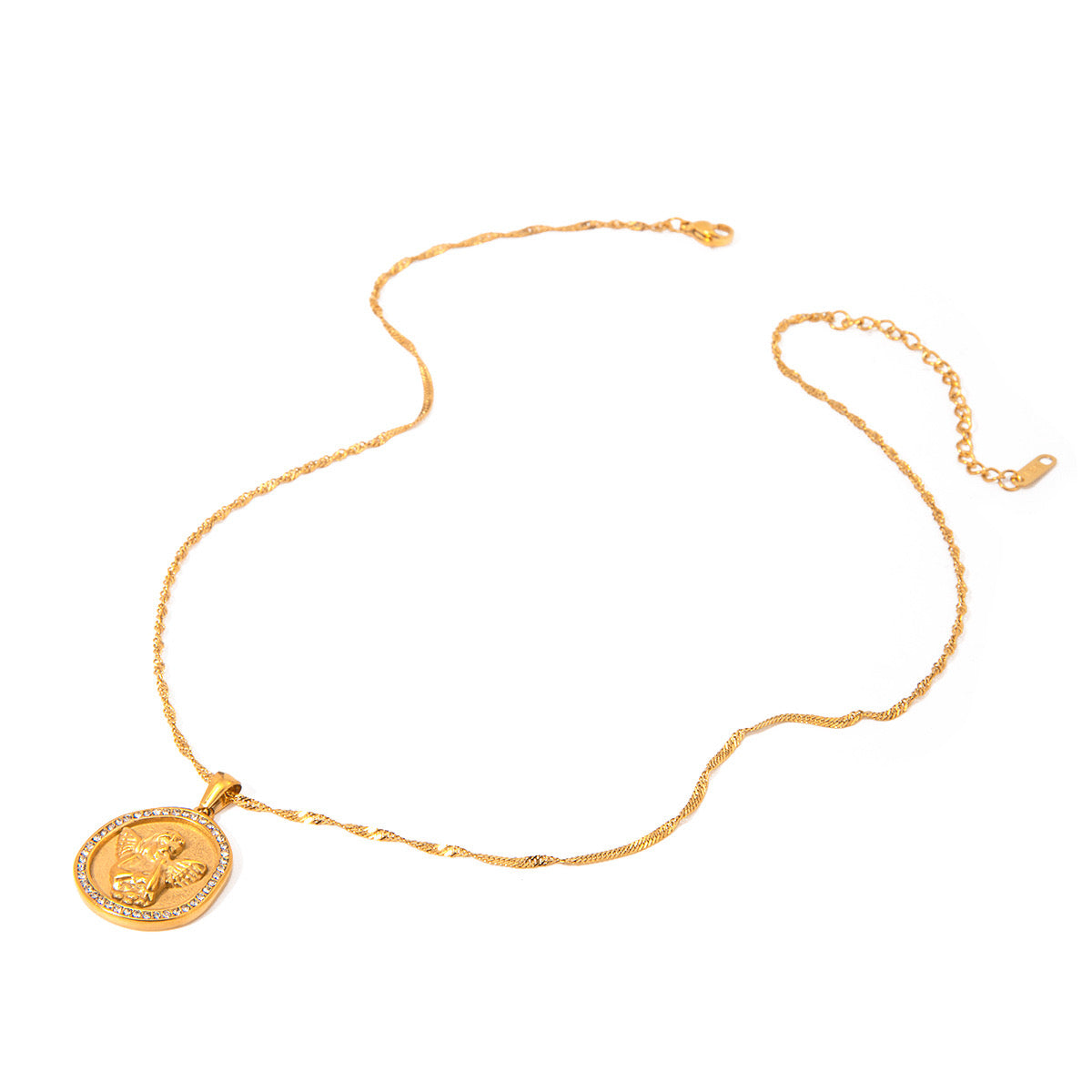 18K Gold Cupid Coin Pendant CZ Necklace