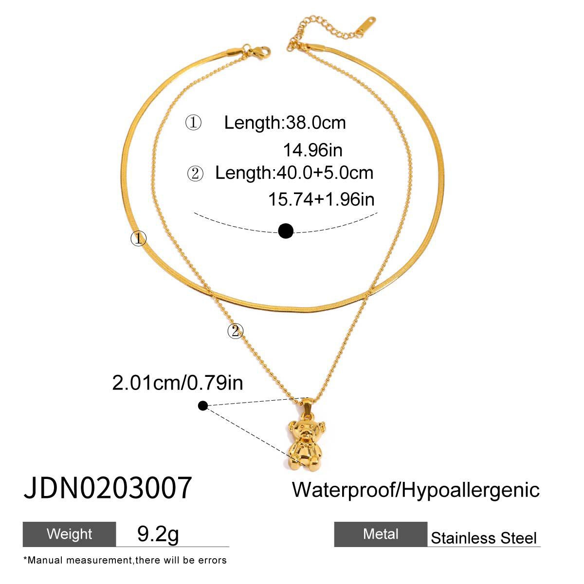 18K Gold Cute Gummy Bear Pendant Herringbone Snake Chain Layered Necklace