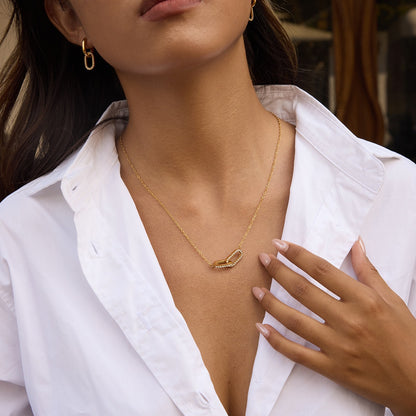 18K Gold Linked Desire Dainty Pendant CZ Necklace