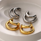 18K Gold Unique Double Hoop Huggie Earrings