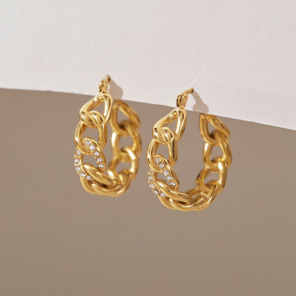 18K Gold Chic Links Chain Hoop Earrings